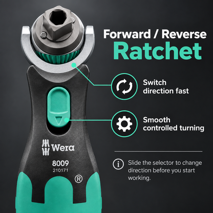 18-Piece Compact Ratchet Tool Kit – 72-Tooth Pivoting Ratchet with Built-In 12-Bit Storage & 3 Sockets