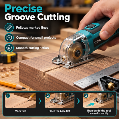 Compact Precision Mini Circular Saw – One-Hand Wood Cutting Tool with Clear Blade Guard