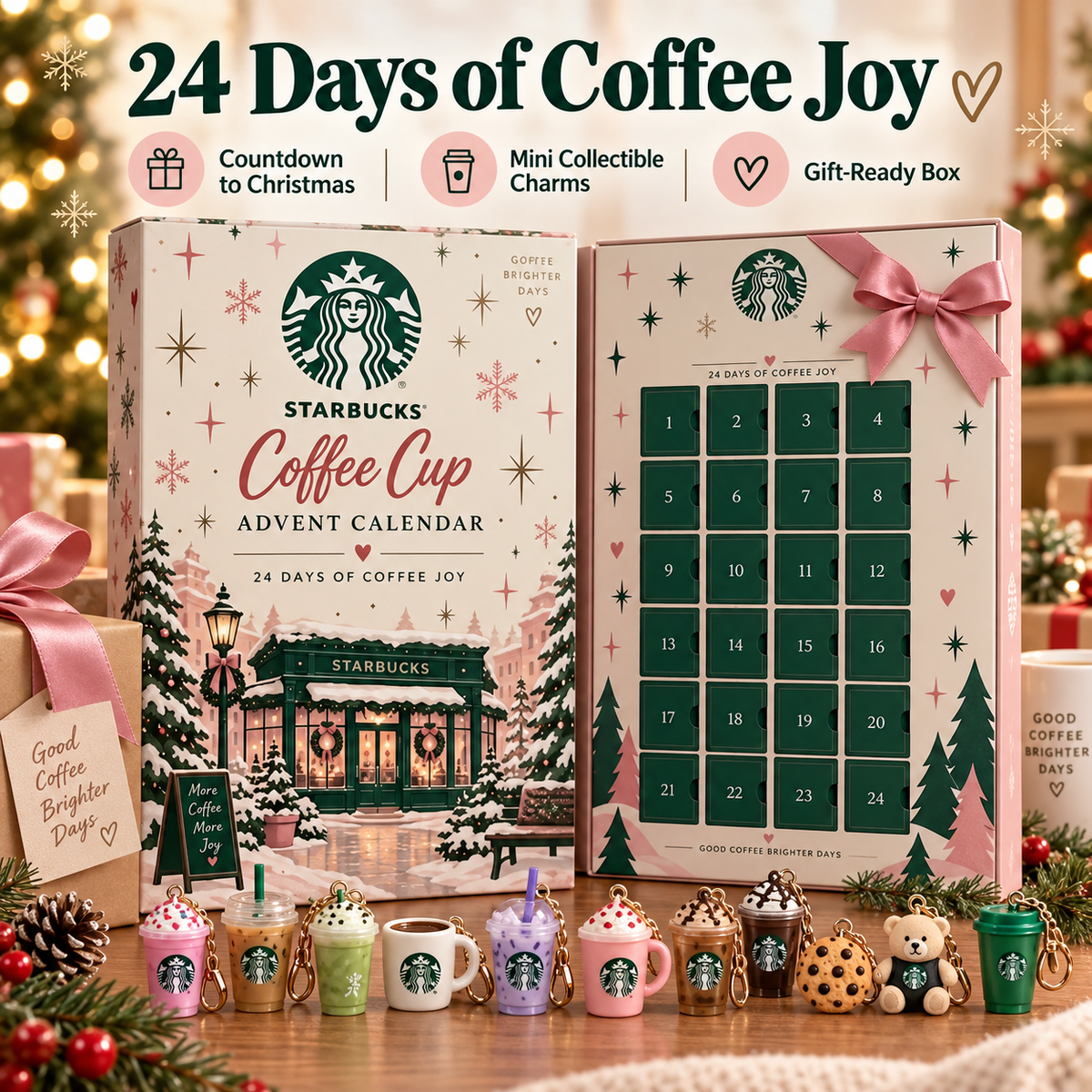 24-Day Coffee Lover Advent Calendar – Mini Café Charm Christmas Countdown Gift Set