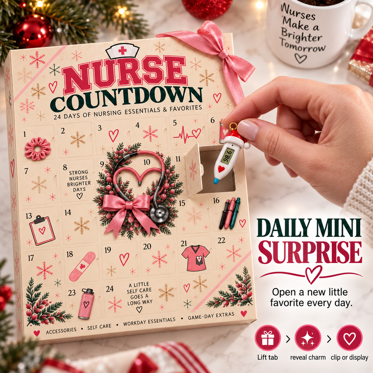24-Day Nurse Christmas Advent Calendar – Nursing-Themed Surprises & Self-Care Countdown Gift
