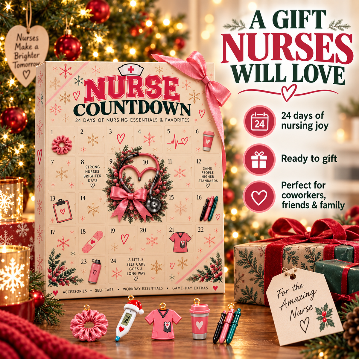 24-Day Nurse Christmas Advent Calendar – Nursing-Themed Surprises & Self-Care Countdown Gift