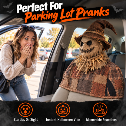 💀Motion-Activated Creepy Car Passenger Prop – Rotating Head Halloween Prank Decoration