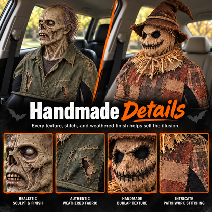 💀Motion-Activated Creepy Car Passenger Prop – Rotating Head Halloween Prank Decoration