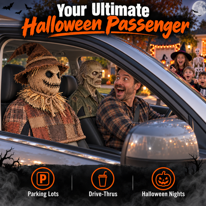 💀Motion-Activated Creepy Car Passenger Prop – Rotating Head Halloween Prank Decoration