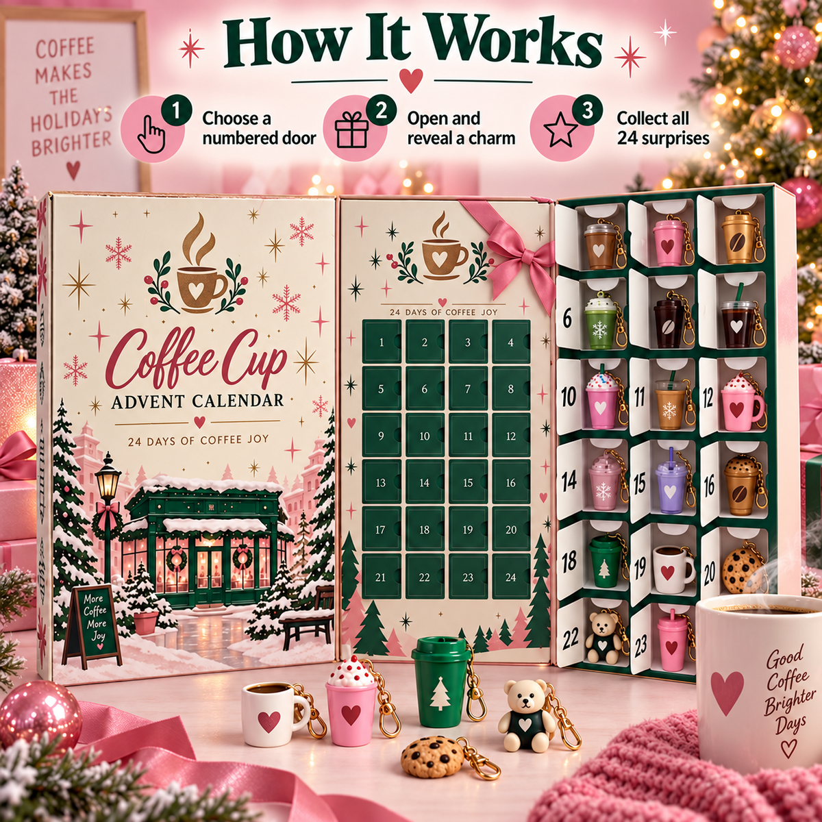 24-Day Coffee Lover Advent Calendar – Mini Café Charm Christmas Countdown Gift Set