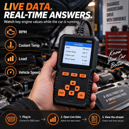 V520 OBD2 Scanner Car Diagnostic Tool, Code Reader with Live Data Stream, Battery Voltage Test & I/M Readiness for All OBDII Vehicles
