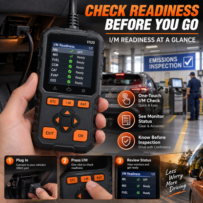 V520 OBD2 Scanner Car Diagnostic Tool, Code Reader with Live Data Stream, Battery Voltage Test & I/M Readiness for All OBDII Vehicles