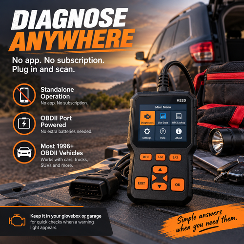 V520 OBD2 Scanner Car Diagnostic Tool, Code Reader with Live Data Stream, Battery Voltage Test & I/M Readiness for All OBDII Vehicles