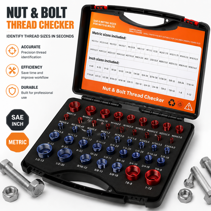 44PCS Nut & Bolt Thread Checker Set – SAE & Metric Gauge Tool Kit for Fast Bolt Identification