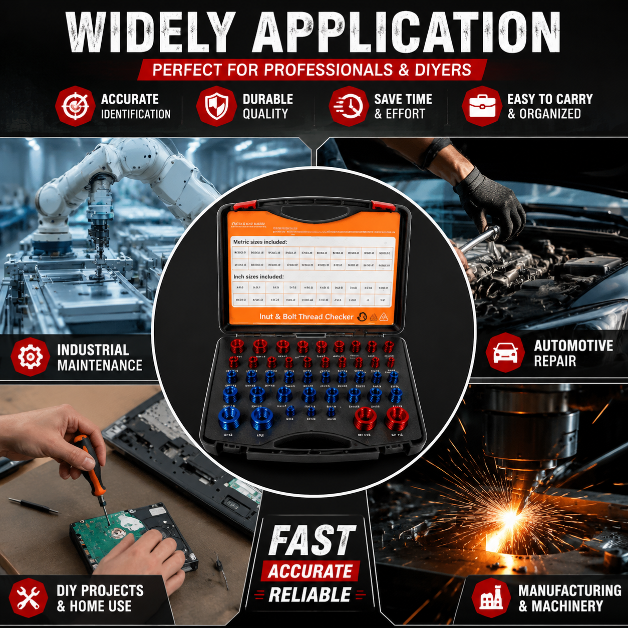 44PCS Nut & Bolt Thread Checker Set – SAE & Metric Gauge Tool Kit for Fast Bolt Identification
