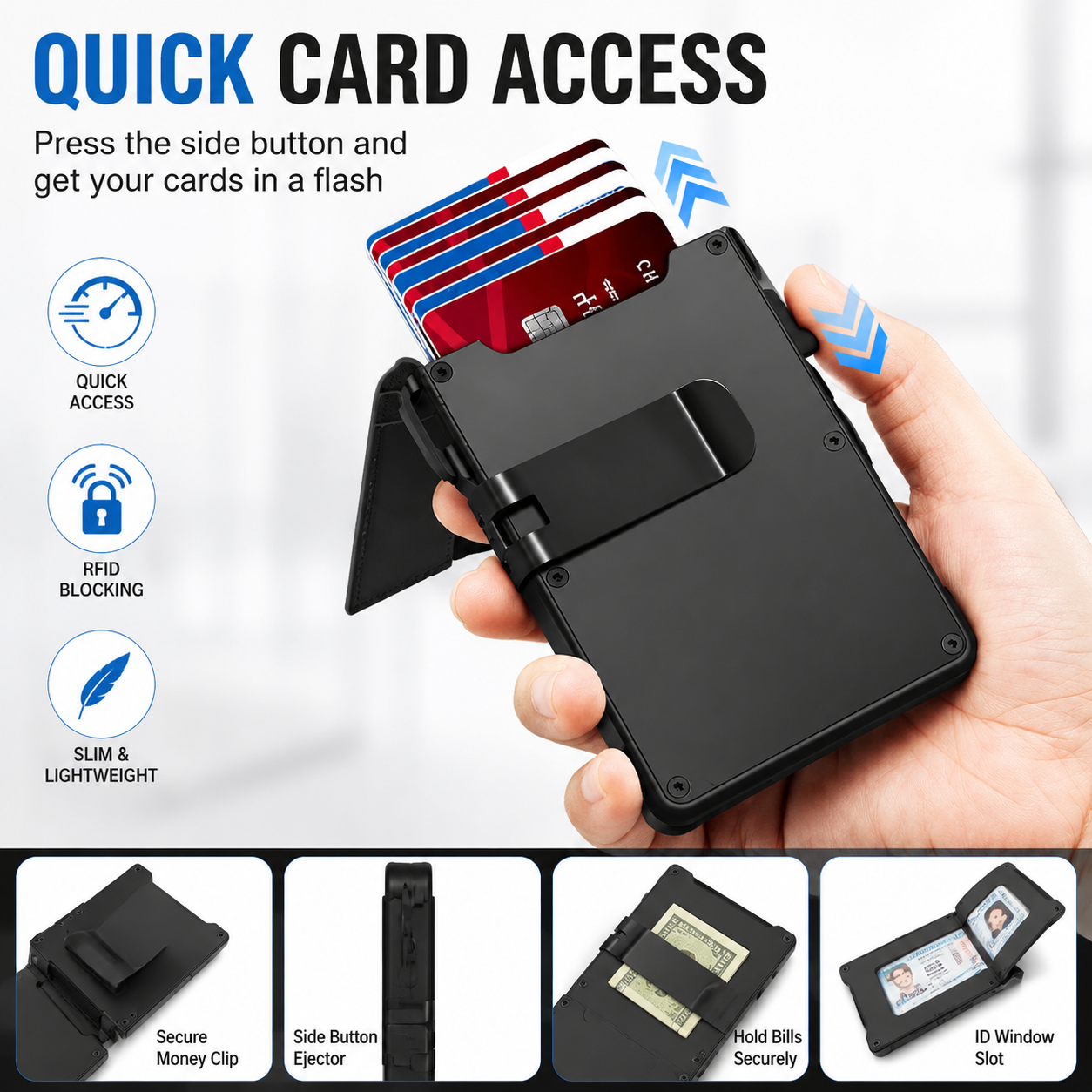 😲RFID Blocking Minimalist Pop-Up Wallet | One-Second Card Eject Design & Ultra Slim Pocket Wallet