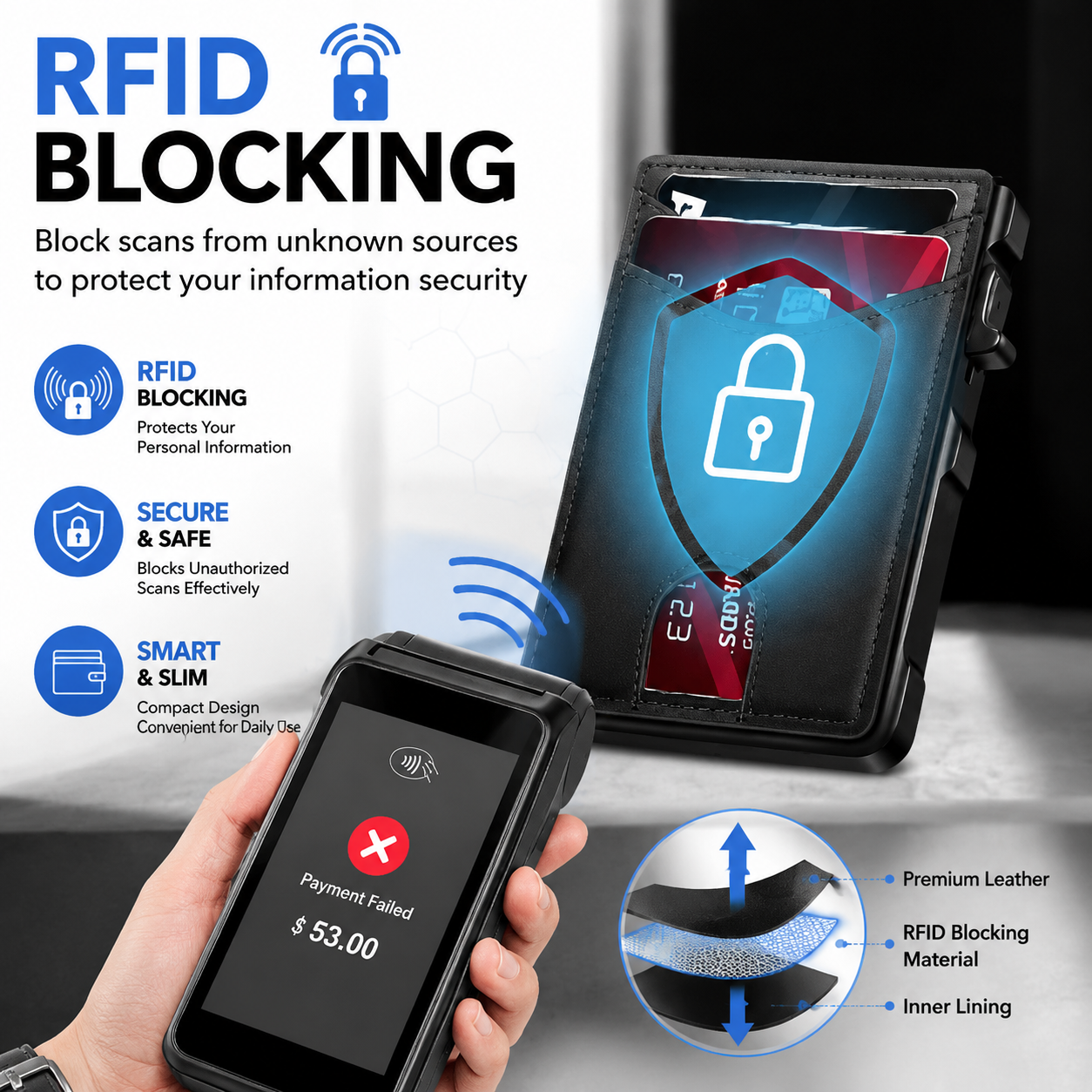 😲RFID Blocking Minimalist Pop-Up Wallet | One-Second Card Eject Design & Ultra Slim Pocket Wallet