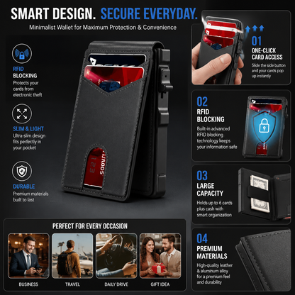 😲RFID Blocking Minimalist Pop-Up Wallet | One-Second Card Eject Design & Ultra Slim Pocket Wallet