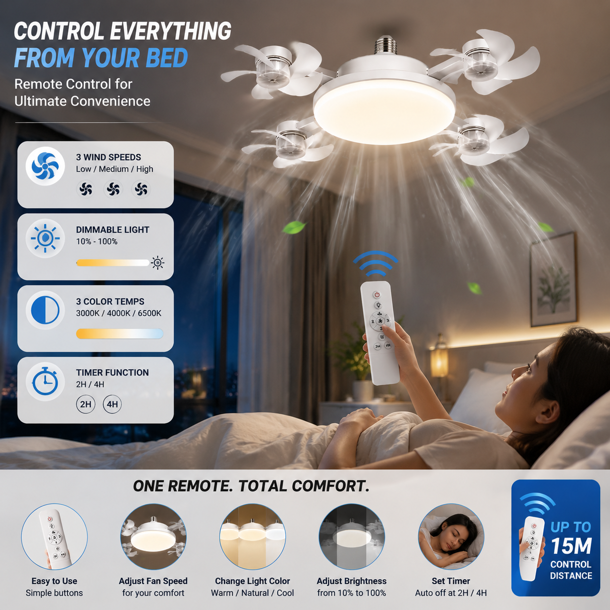 💡🌀2026 New E27 Socket Ceiling Fan Light - 2-in-1 Silent LED Fan with Remote Control, Energy-Saving Cooling & Lighting Combo for Home Bedroom