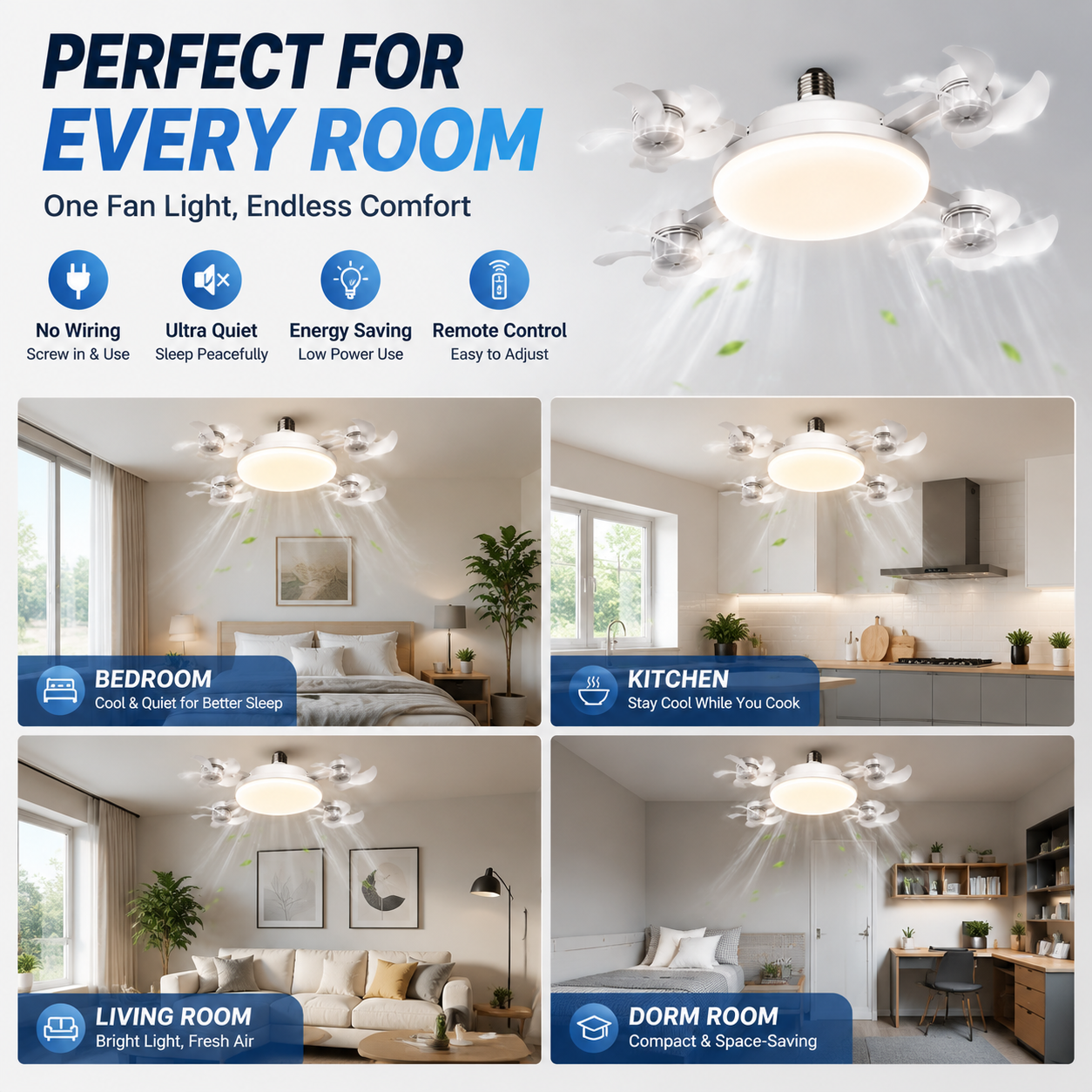 2-in-1 Screw-In Ceiling Fan Light – Remote Controlled LED Socket Fan