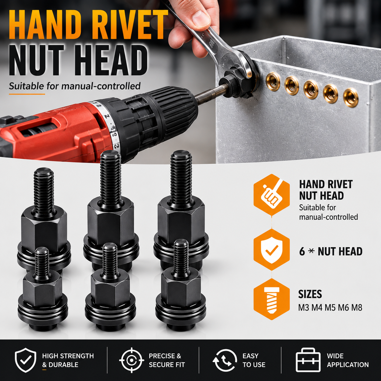 🚀Head Rivet Nut Tool-M3 M4 M5 M6 M8 Rivnut Kit-Carbon Steel Rivnut Set