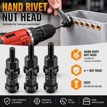 🚀Head Rivet Nut Tool-M3 M4 M5 M6 M8 Rivnut Kit-Carbon Steel Rivnut Set
