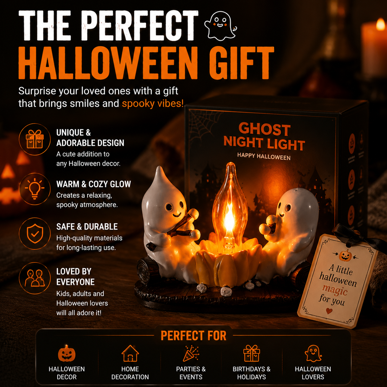 ✨👻 Viral Ghost Night Light – Halloween Flame Effect LED Ambient Lamp for Cozy Spooky Home Decor & Seasonal Decoration