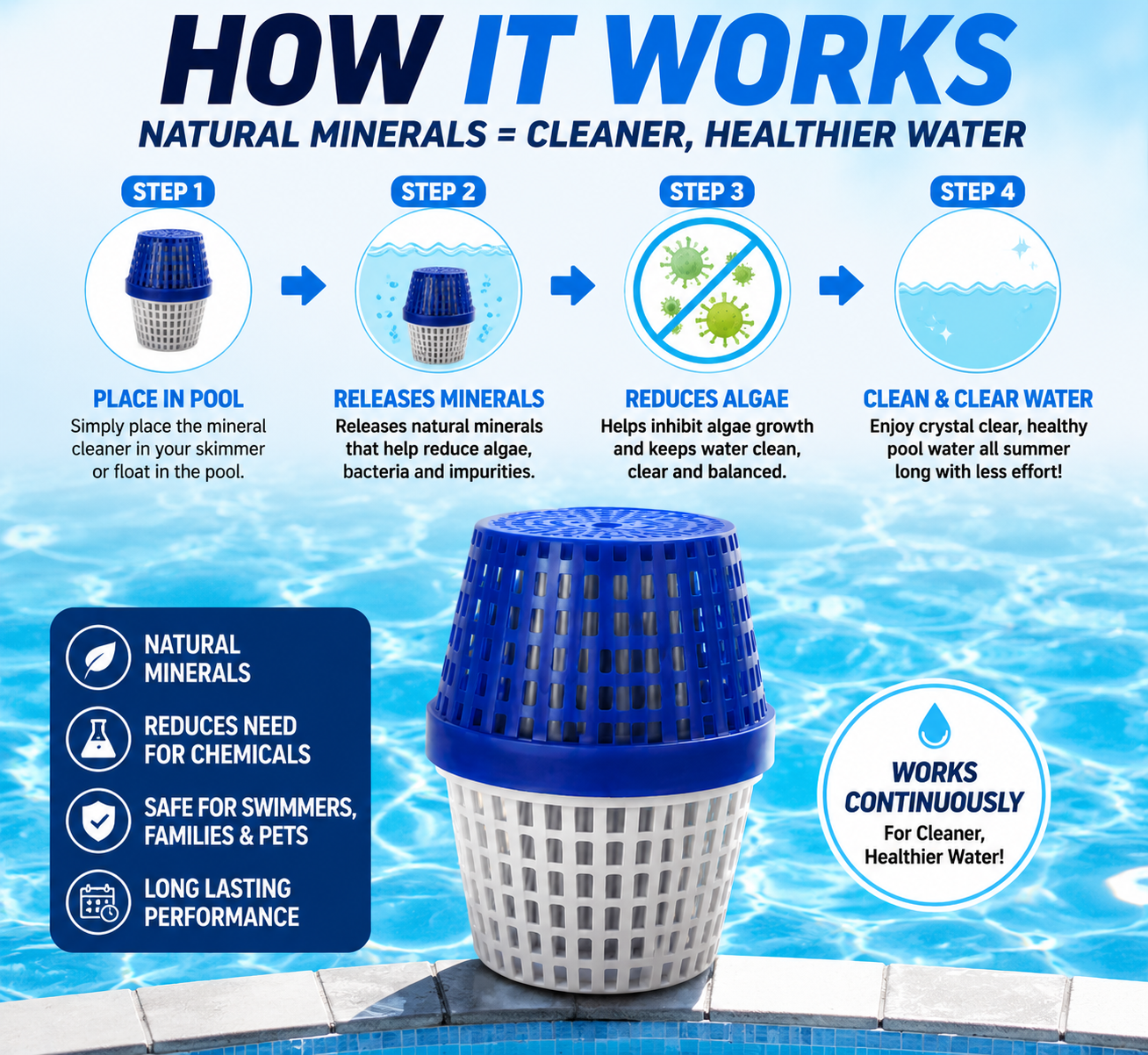 🏊‍♂️ Crystal Clear Pool Water Mineral Cleaner – Anti-Algae Pool Treatment Stick