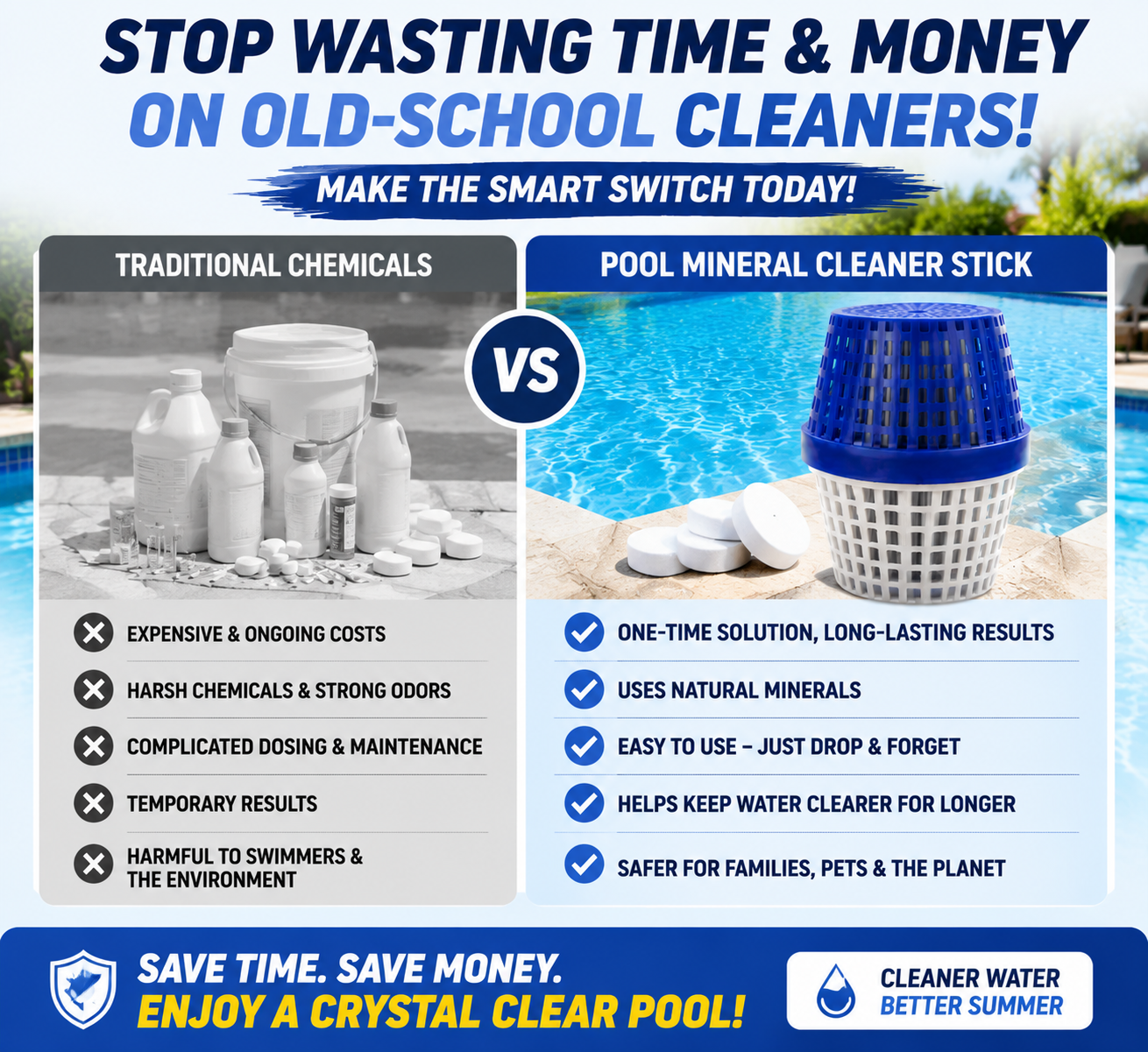 🏊‍♂️ Crystal Clear Pool Water Mineral Cleaner – Anti-Algae Pool Treatment Stick