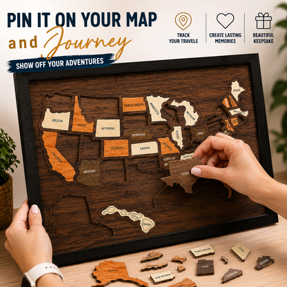 Wooden USA Travel Map Puzzle | Track Your Adventures Across America.