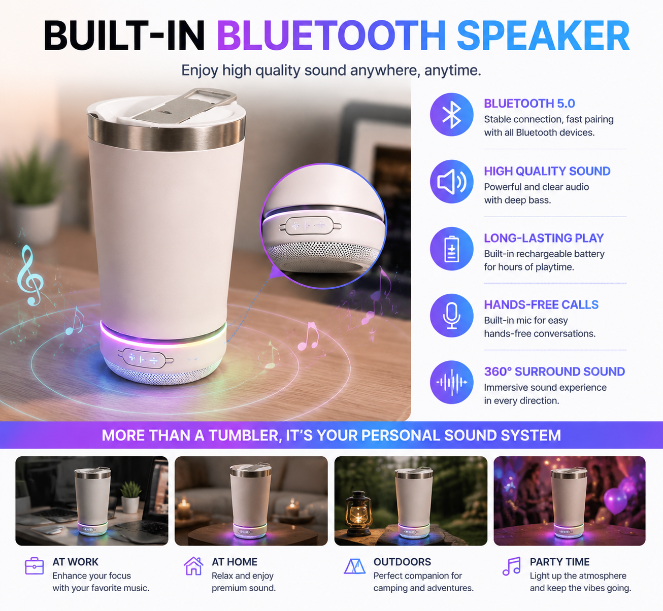 🔊 LED Bluetooth Speaker Tumbler – Smart Cup With Music & RGB Light