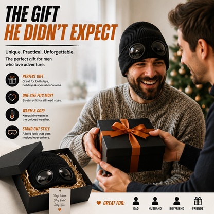 🧢 Retro Goggle Beanie Hat – Unique Winter Knit Cap for Outdoor Adventures