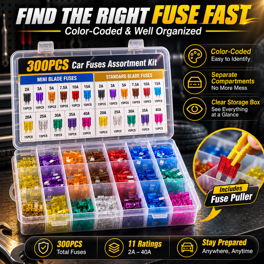 🔥 Last Day 50% OFF🚗 300PCS Car Fuse Kit – Mini & Standard Blade Fuses with Puller