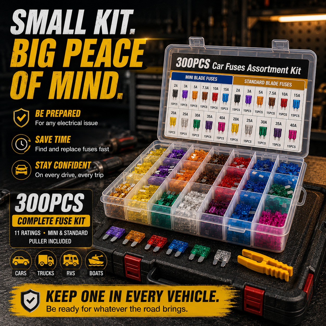 🔥 Last Day 50% OFF🚗 300PCS Car Fuse Kit – Mini & Standard Blade Fuses with Puller