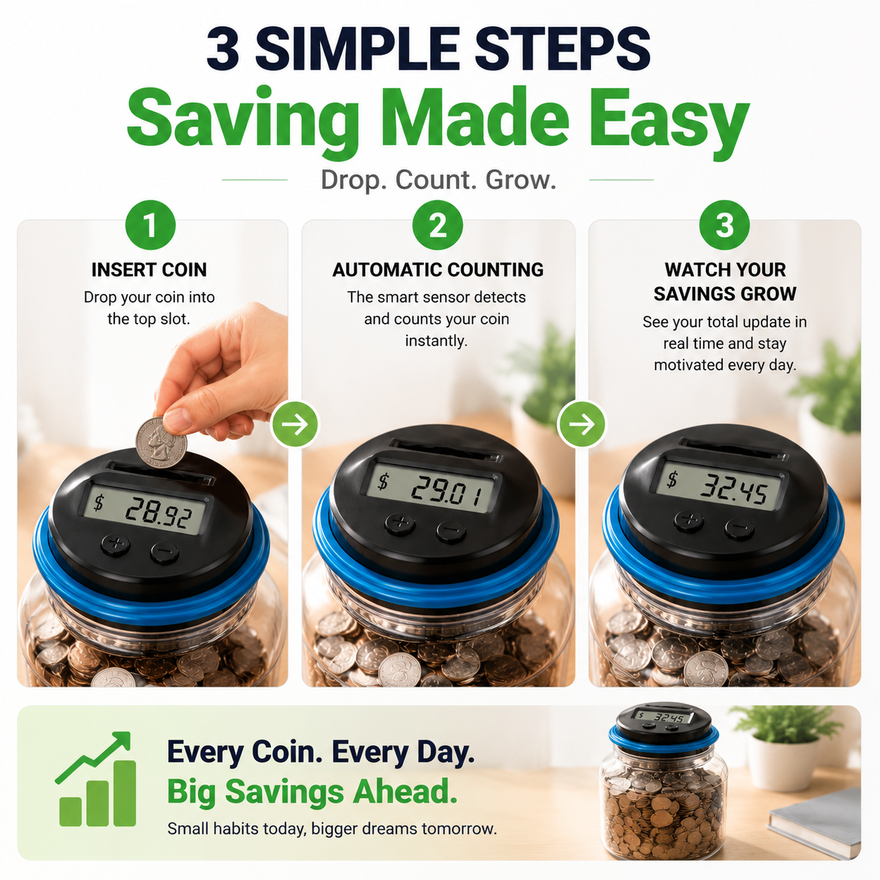 🔥LAST DAY 50% OFF -💰 Smart Piggy Bank That Counts Your Money Automatically