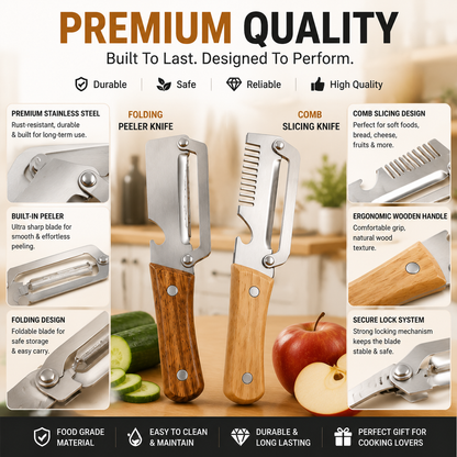 🔥LAST DAY 50% OFF -✨ 2-Piece Kitchen Knife Set – Premium Peeler Knife & Comb Slicing Knife with Wooden Handle.
