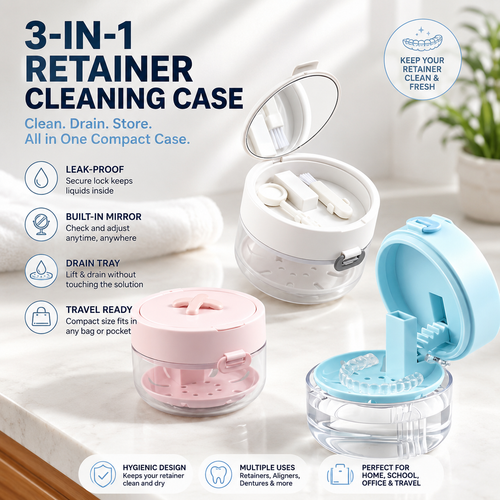 3-in-1 Travel Retainer Cleaner Case with Mirror & Drain Tray