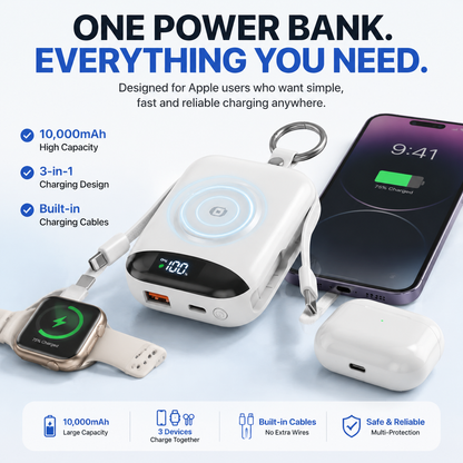 🔥 LAST DAY 50% OFF-🔋 10,000mAh 3-in-1 Magnetic Power Bank with Built-In Cables