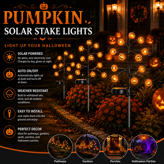 🎃 Pumpkin Solar Stake Lights – Halloween Outdoor Yard Decor🔥