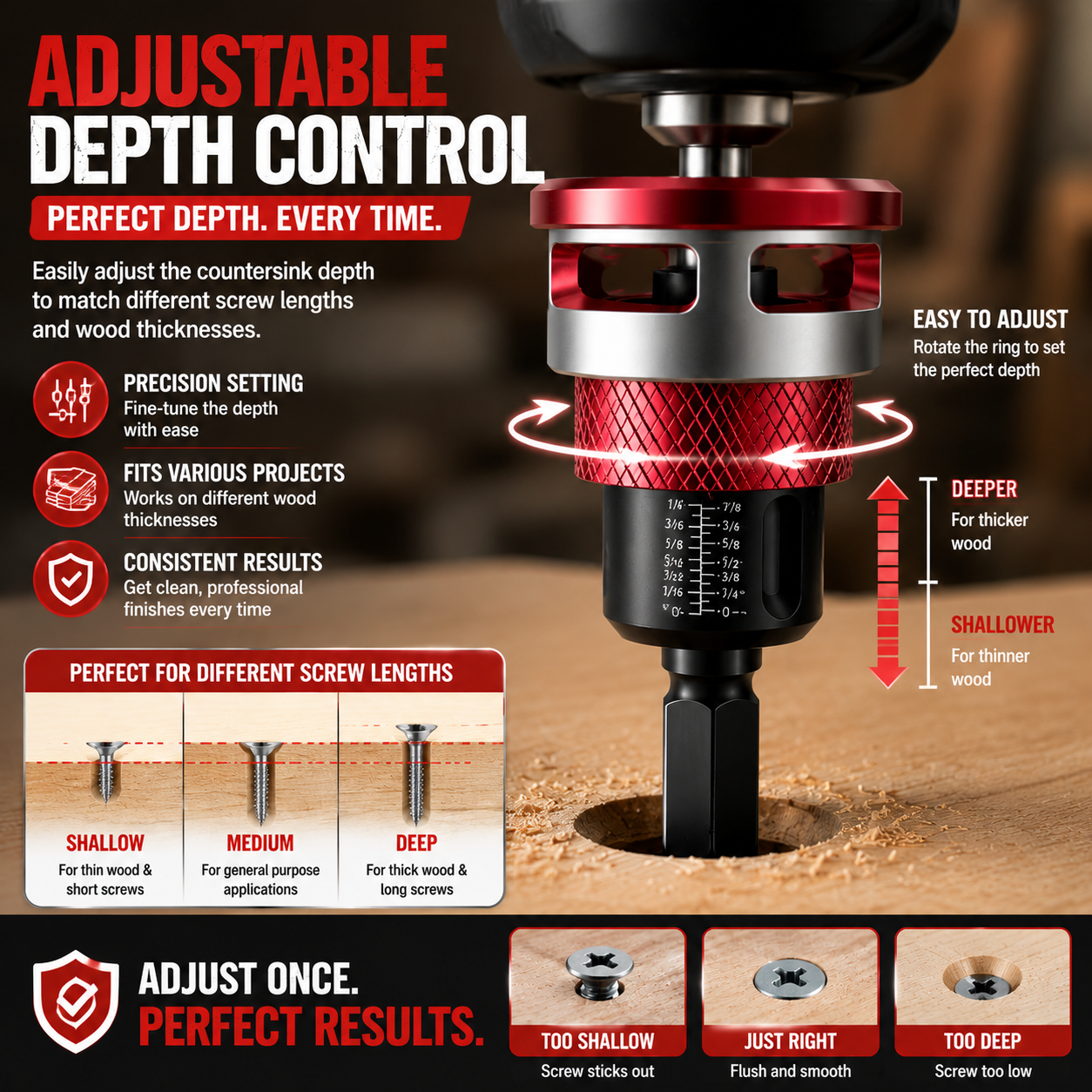 🔩 Adjustable Countersink Drill Bit Set | Professional Woodworking Screw Finishing Tool⚡