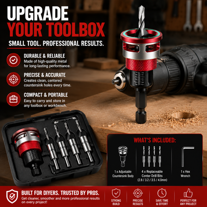🔩 Adjustable Countersink Drill Bit Set | Professional Woodworking Screw Finishing Tool