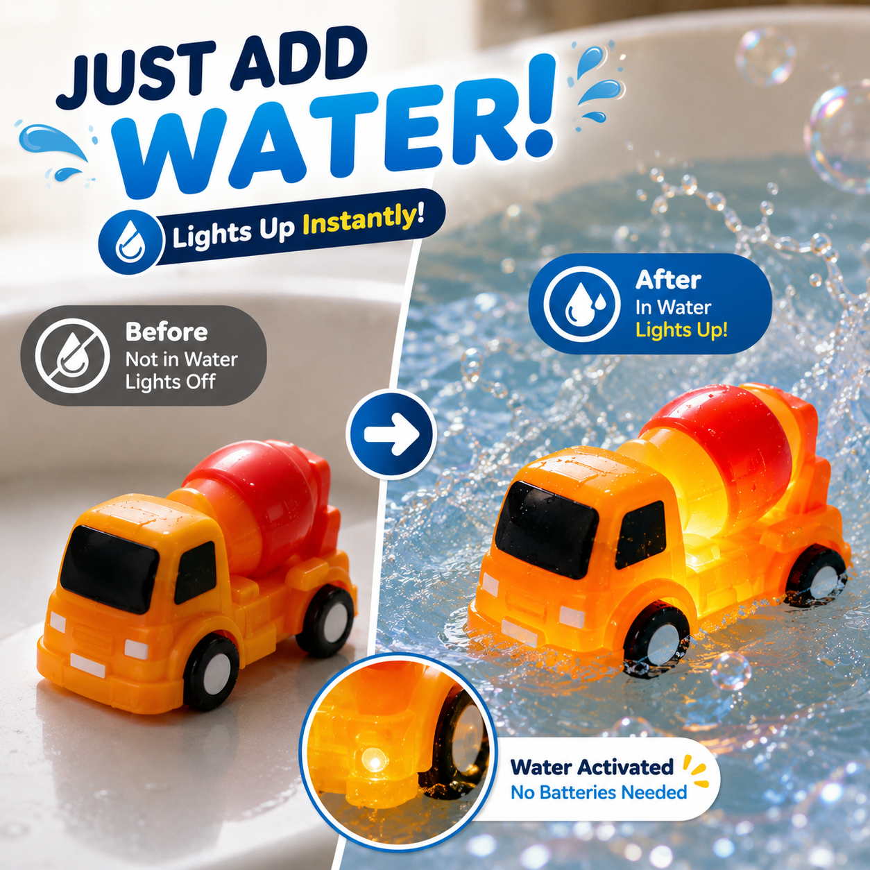 6-Pack Light-Up Bath Vehicles – Flashing Cars & Trucks for Toddler Tub Fun