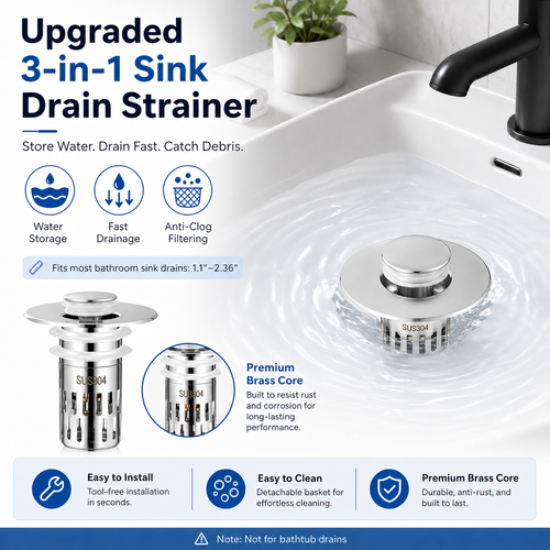 🔥The Ultimate 3-in-1 Pop-Up Sink Strainer