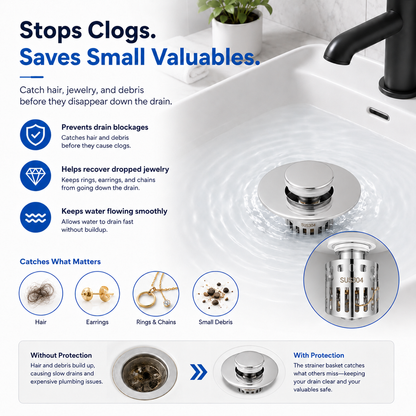 🔥The Ultimate 3-in-1 Pop-Up Sink Strainer