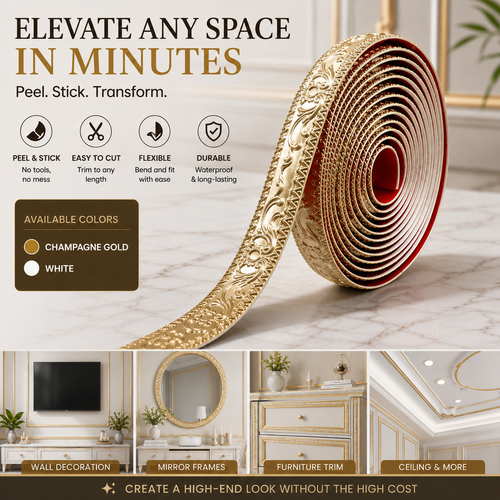 Self-Adhesive Decorative Molding Trim – Flexible Peel-and-Stick Wall & Furniture Border
