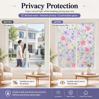 Floral Frosted Privacy Window Film – Glue-Free Static Cling Glass Cover