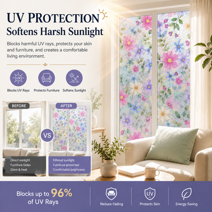 Floral Frosted Privacy Window Film – Glue-Free Static Cling Glass Cover
