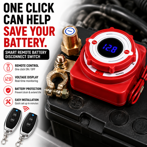 🔥Smart Remote Battery Disconnect Switch with Voltage Display & Dual Key Fobs