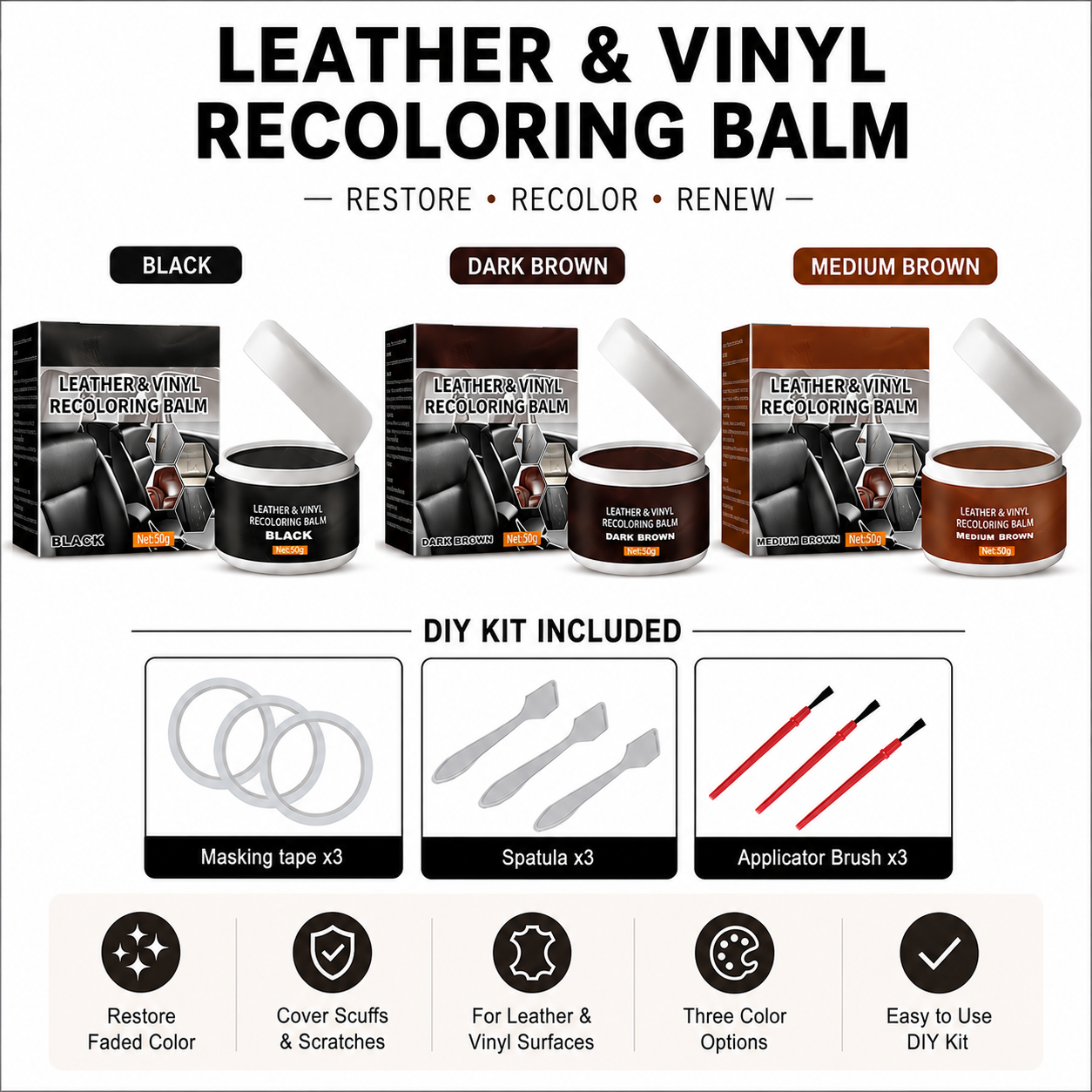 ✨Leather & Vinyl Recoloring Balm Kit – Restore Faded Seats, Sofas & Shoes