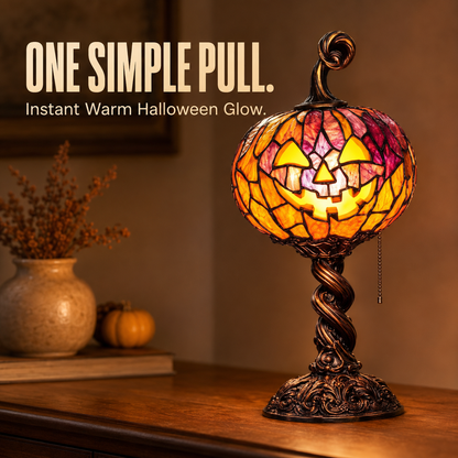 Halloween Pumpkin Glow Lamp – Vintage Stained-Glass-Style Table Light