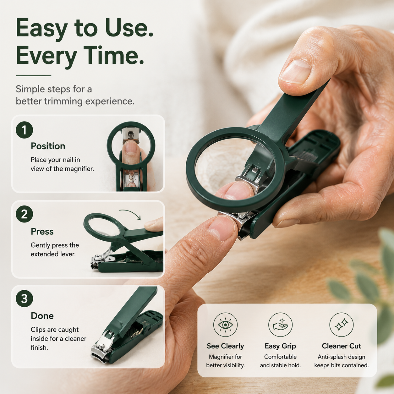 🔍 Magnifying Nail Clipper ✂️ -Easy Grip Stainless Steel Nail Cutter for Clearer, Safer Trimming