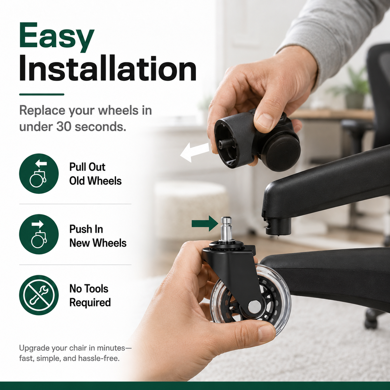 🛼 Premium Inline-Style Office Chair Wheels – Universal Fit • Easy Install