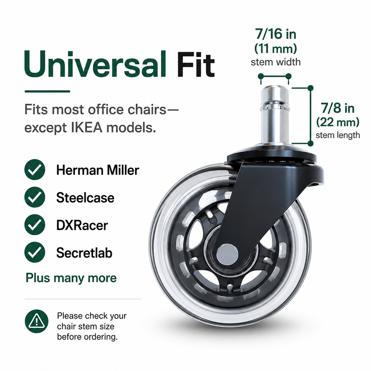 🔥 Premium Inline-Style Office Chair Wheels – Universal Fit • Easy Install