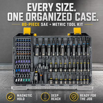 🧰 80-Piece Magnetic Nut Driver Set – SAE & Metric Impact Socket Kit