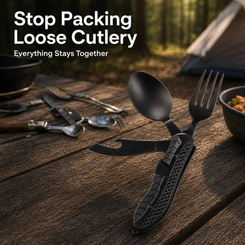 ✨ Compact 3-in-1 Camping Flatware – Foldable Fork, Spoon & Knife for Travel